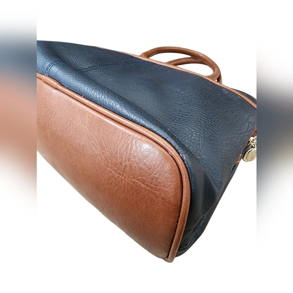 CAPEZIO vintage double handles handbag, navy blue/brown/gold